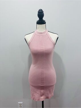 GUESS Sleeveless Blush Pink Ribbed Bodycon Bandage Dress Halter Size Small